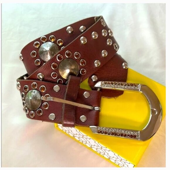 Brown Studded Leather Belt with Decorative Buckle - Unbranded main image 8